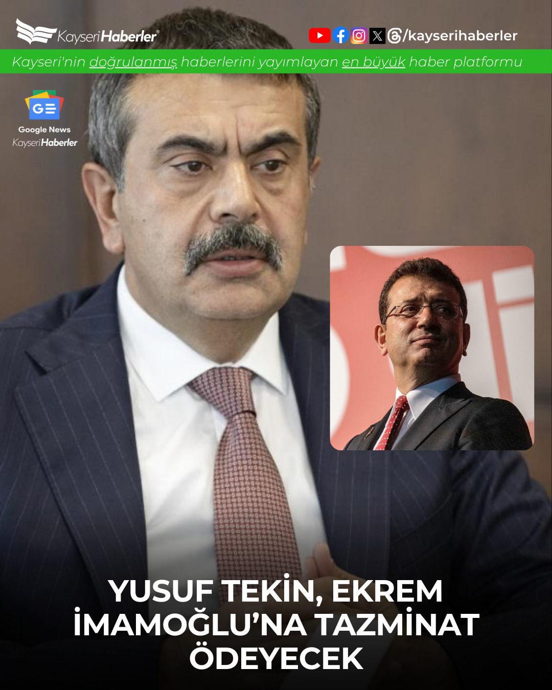 Milli Eğitim Bakanı Yusuf Tekin'e Ekrem İmamoğlu'na Yönelik Açıklaması Nedeniyle Tazminat Davası Sonuçlandı