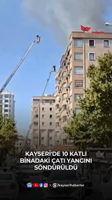 Kayseri Talas'ta 10 Katlı Binanın Çatısında Yangın