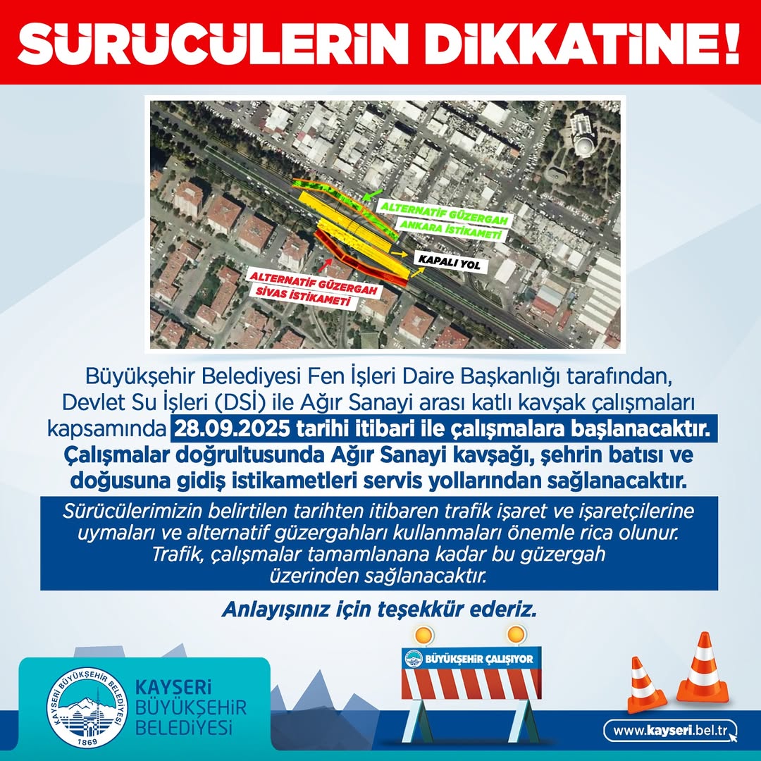 Kayseri Ağır Sanayi Kavşağı'nda Genişletme Çalışmaları Başlıyor