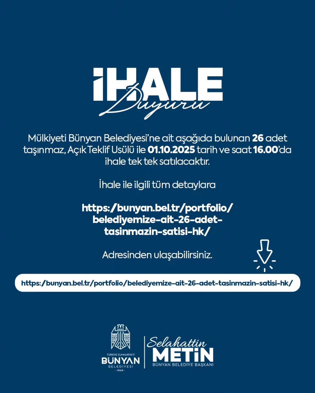 Bünyan Belediyesi'ne Ait 26 Adet Taşınmaz İhale ile Satılacak