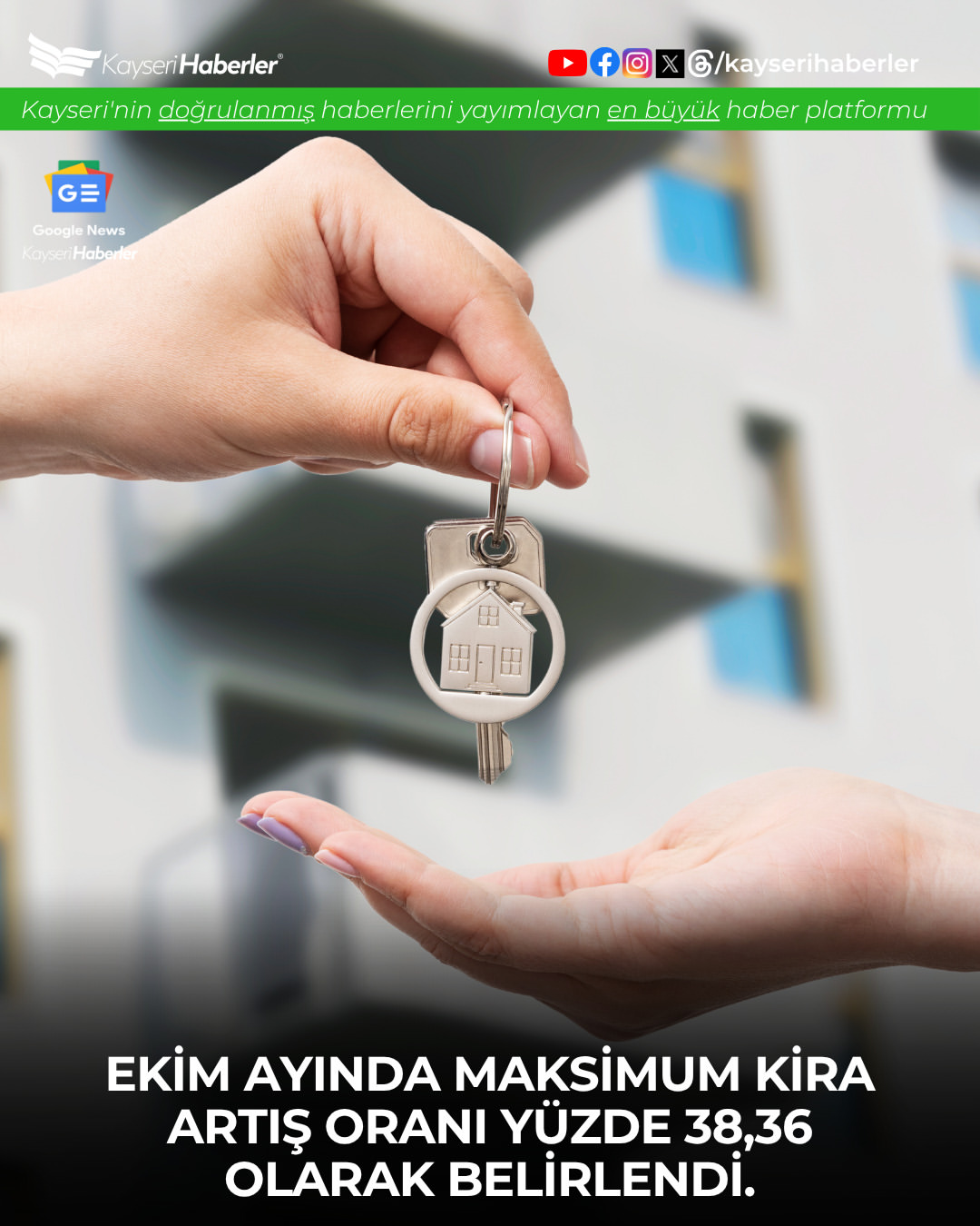 Kayseri'de Kira Artış Oranı Yüzde 38.36 Olarak Belirlendi