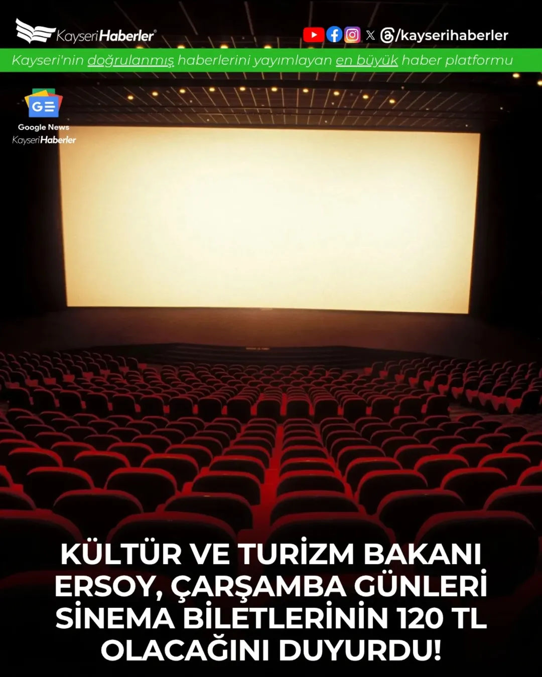 Kültür ve Turizm Bakanı Ersoy'dan Sinema Severlere Müjde: Çarşamba Günleri 