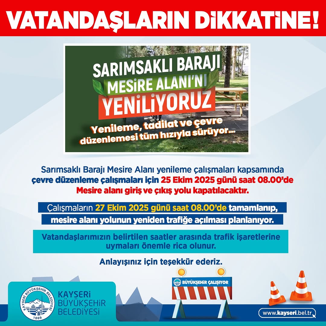 Kayseri'de Sarımsaklı Barajı Mesire Alanı Yolunda Kapanma